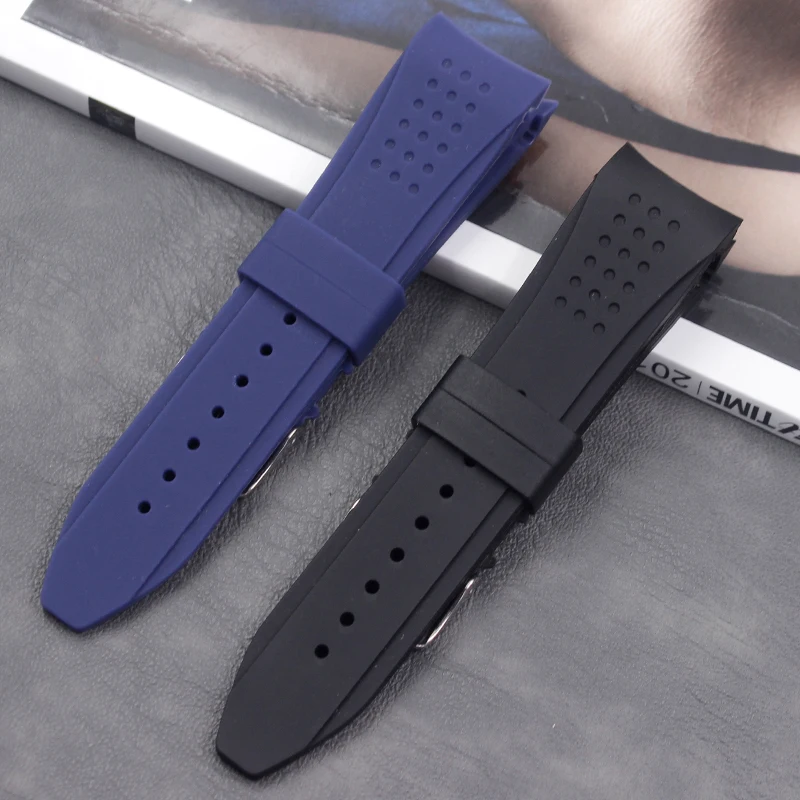 Silicone strap men's 24mm ladies sports and leisure waterproof natural rubber curved strap accessories pin buckle