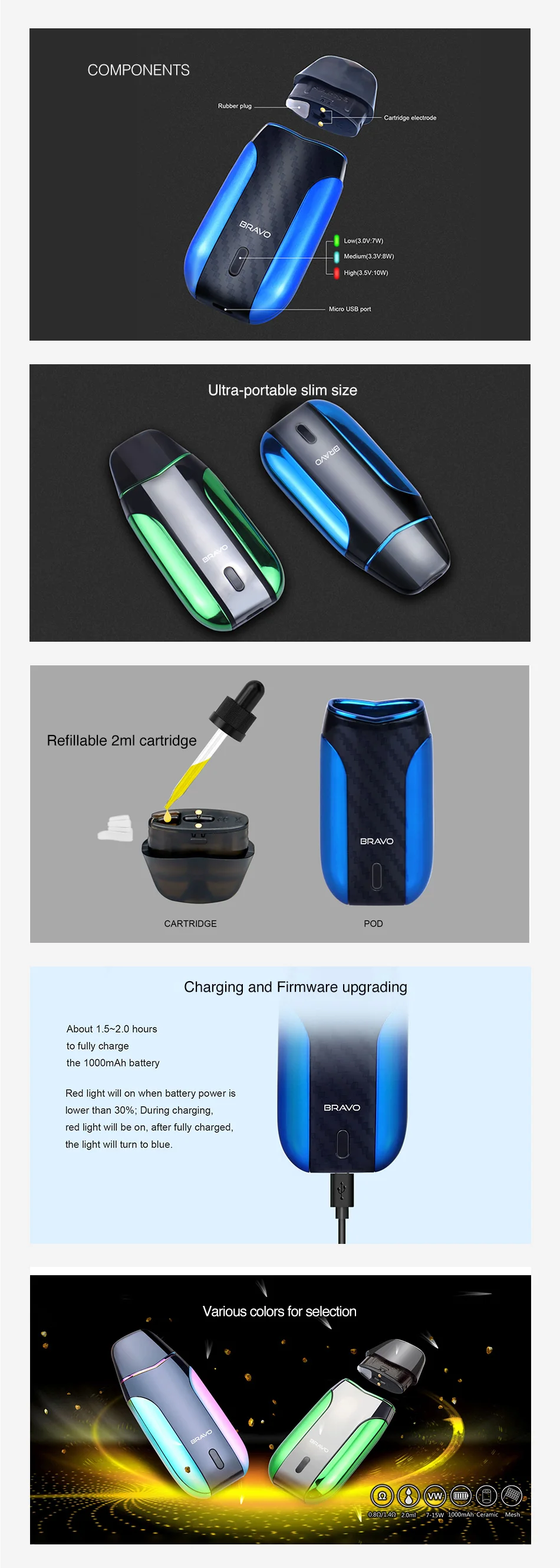 Starss Bravo Pod Starter Kit 1000mAh