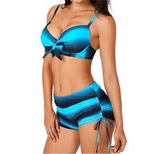 Летний купальный костюм для женщин, плюс размер, градиентный танкини, бикини с галстуком-бабочкой, купальный костюм, купальный костюм с высокой талией, бикини 3