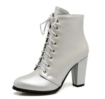 

Winter Women Pumps Shoes Woman Plus Size 22-62 Fashion Zapatos Mujer Pointed Toe Ankle Boots Chunky High Heels Girls BYB16166