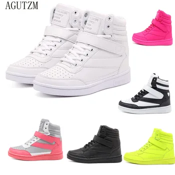 

AGUTZM Women Shoes 2019 Women Casual Shoes Platform Hidden Increasing Sneakers Breathable High Top White Vulcanized Shoes z112
