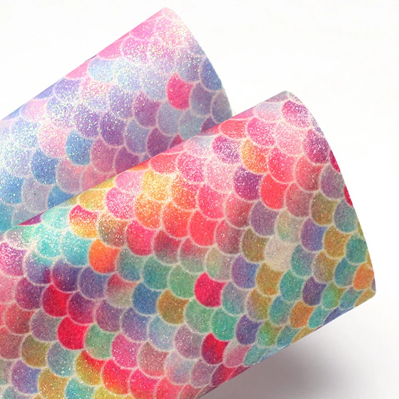 

Lychee Life A4 Fish Scale Printed Faux Leather Fabric Colorful Glitter Synthetic Leather DIY Sewing Material for Hairbows