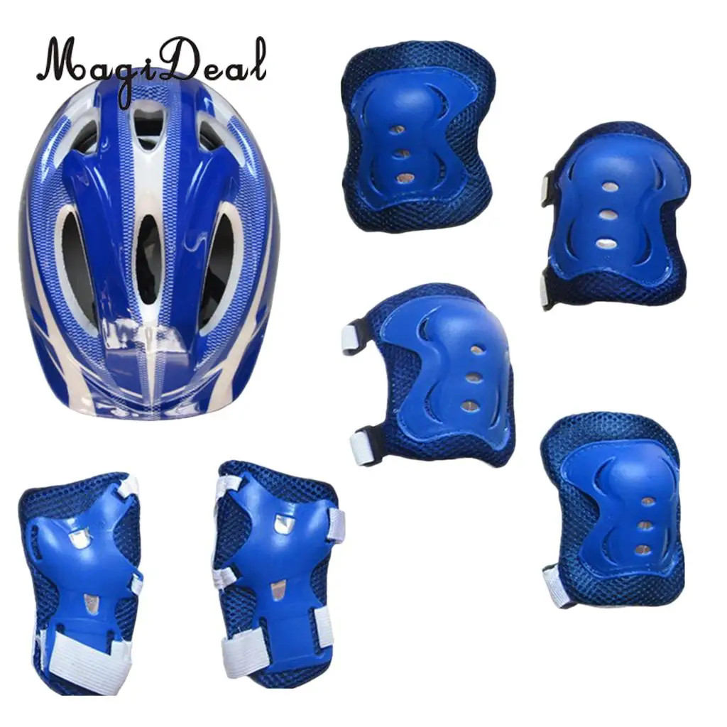 MagiDeal 7 Pieces Kids Safety Roller Skating Helmet Knee Elbow Wrist Pads Set for Bicycle Cycling Skateboarding Protective Gear