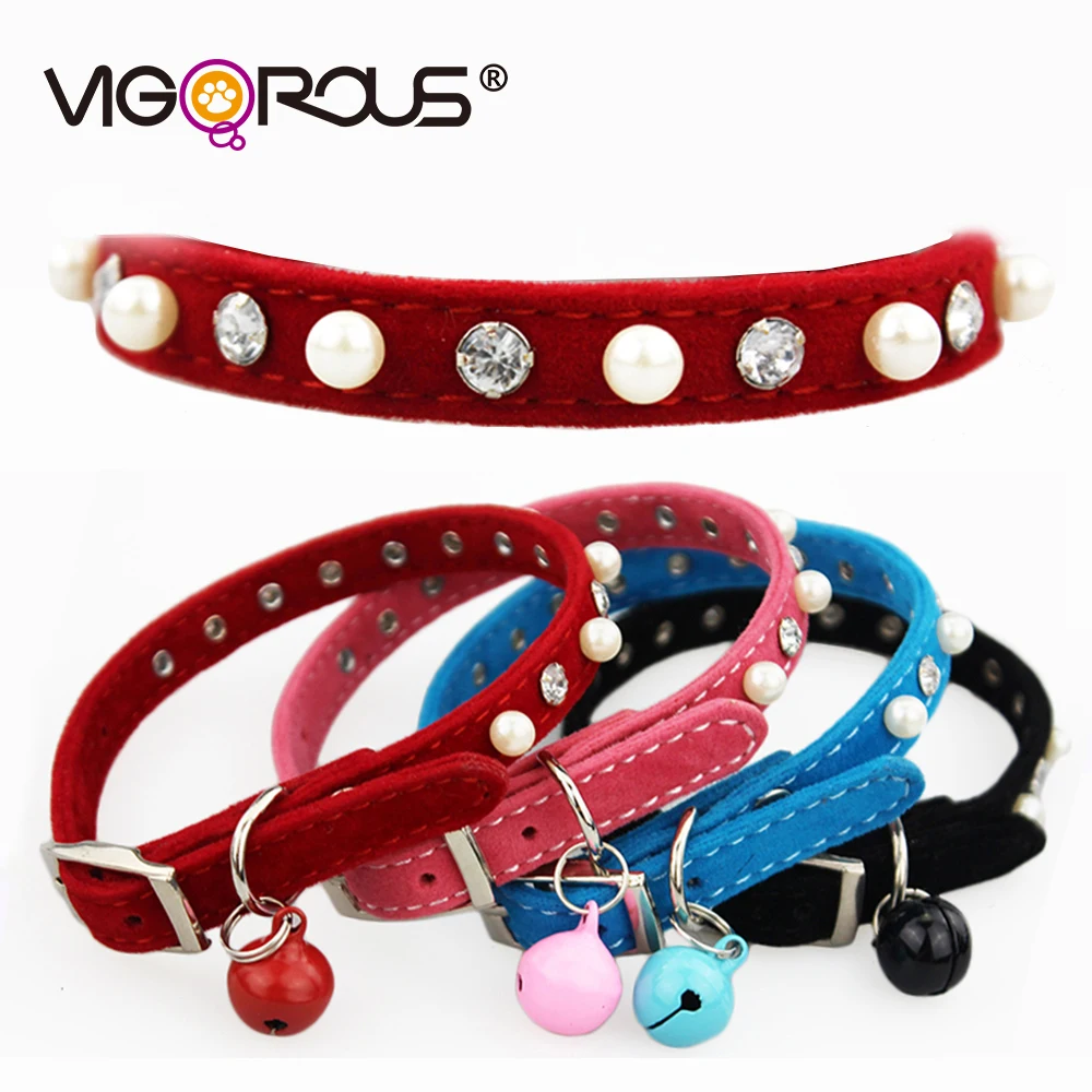Cats Collar With Bell For Kitten With Jewelry Adjustable Puppy Collars Flocking Pet Neck Belt