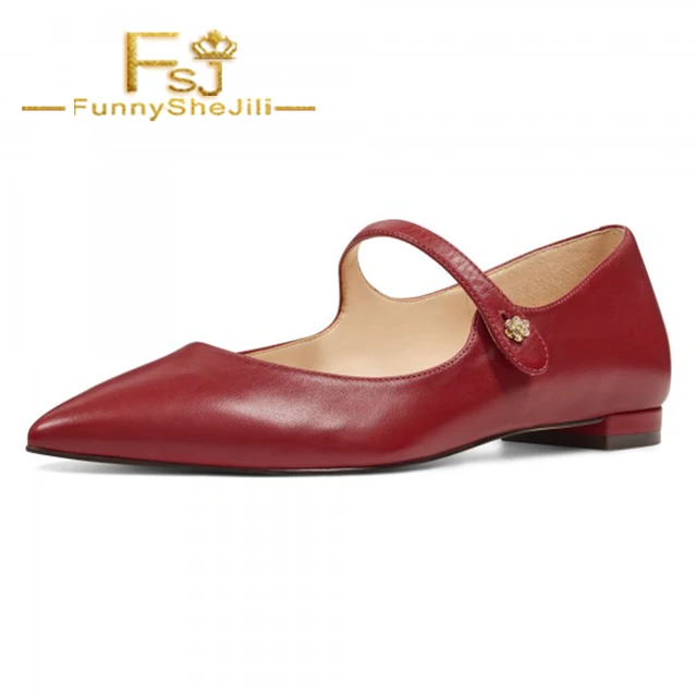 Buy Red Mary Jane Shoes Pointed Toe Flats Shoes