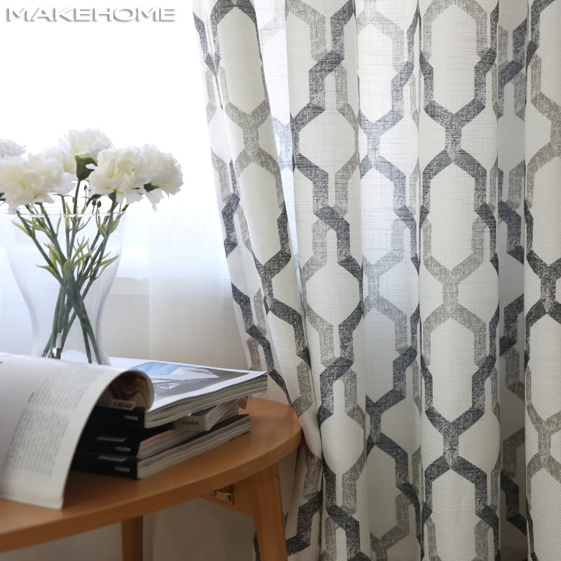

Geometric Element Printing Window Curtains for Living Room Cotton Linen Soft Drapes Curtains for Bedroom Decoration
