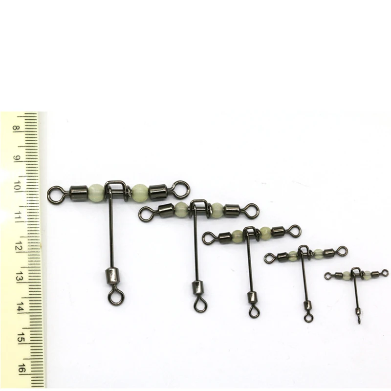 3 Way Luminous T-shape Swivels Cross-line Rolling Fishing Line Lure Accessory Carp Sea Fishhook Connector Tackle Fishing Tool 10pcs