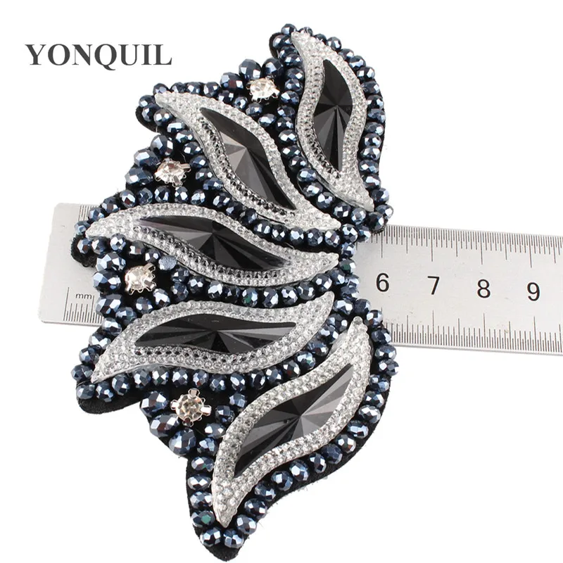 

12 PCS/Lot Fashion Silver Stunning Rhinestones Applique Trim Handmade Trim Garment Costume Decor 6*12 CM DIY HATS Accessories