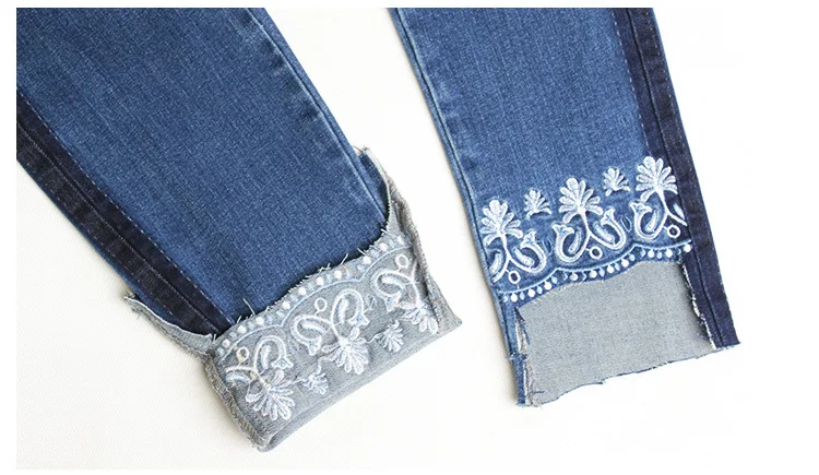 High Waist Jeans Embroidered Denim Pencil Pants Hot Fashion Stretchable Skinny Jeans Women Blue Color Slit Foot Jeans Female (17)