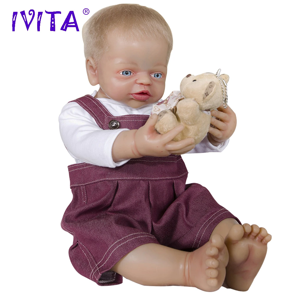 

IVITA 22 Inches Full Silicone Dolls Reborn Metal Skeleton Silicone Reborn Baby Dolls Root Hair Silicone Doll Blue Eyes Girl Toys