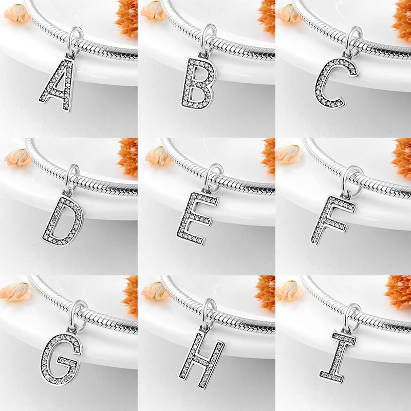Fit pandora талисманы Серебро 925 оригинальный браслет Настоящее серебро 925 проба Мода Письмо A до Z Шарм бусины для изготовления ювелирных изделий