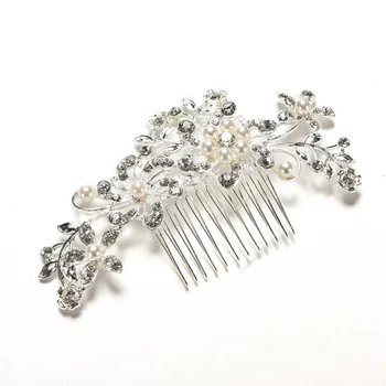 

1Pc Floral Wedding Tiara Sparkling Silver Austrian Crystal Pearl Bridal Hair Combs Hairpin Jewelry Hair Styling Accessories