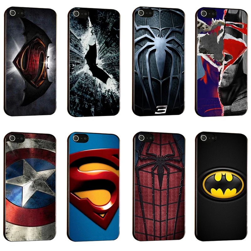 Marvel Super Hero Spider Man And Captain America Pattern Hard Plastic Frame Mobile Case For iPhone 5 5S