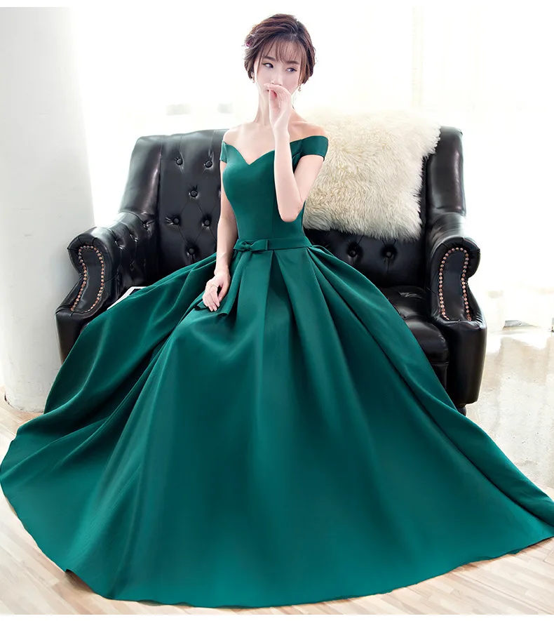 Elegant Groen Uit de Schouder Herfst Winter Party Dress Slash Neck voor Wedding Prom Avond GownLong Maxi Jurk Club Vestidos