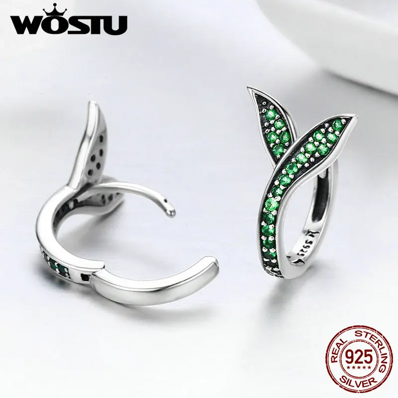 Женские серьги пусеты WOSTU из стерлингового серебра 925 пробы с зелеными листьями