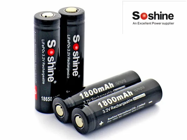 2 шт Soshine 3,2 V Перезаряжаемый 18650 LifePO4 батарейный элемент 1800mAH Защищенный положительный ниппель для Led Фонарь налобный фонарь велосипедный светильник