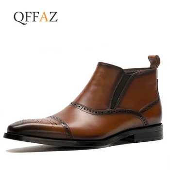 

QFFAZ 2019 New Brand Leather Ankle Boots Autumn Winter Men's Boots Fashion Motorcycle Boots Outdoor Working Boots