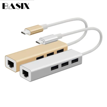 

Basix USB C Ethernet Adapter USB C Hub with USB3.0 HUB 3 Ports RJ45 Gigabt Network Card Lan Adapter for Macbook Pro Type-c hub