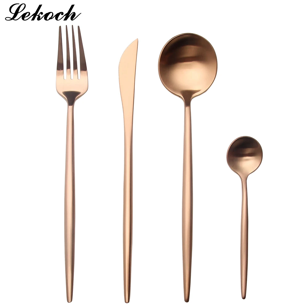 24Pcs Rose Gold Cutlery Set Wedding Dessert Dinnerware Set Home Forks