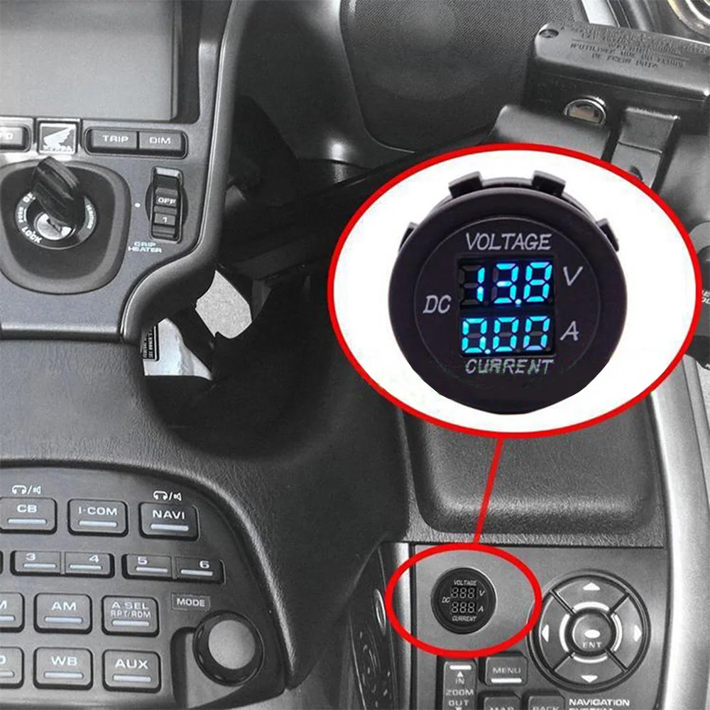 

DC 12V-24V Blue LED Digital Multimeter Voltmeter Ammeter Socket for Boat Vehicle Motorcycle Truck ATV UTV Car Camper Round Panel