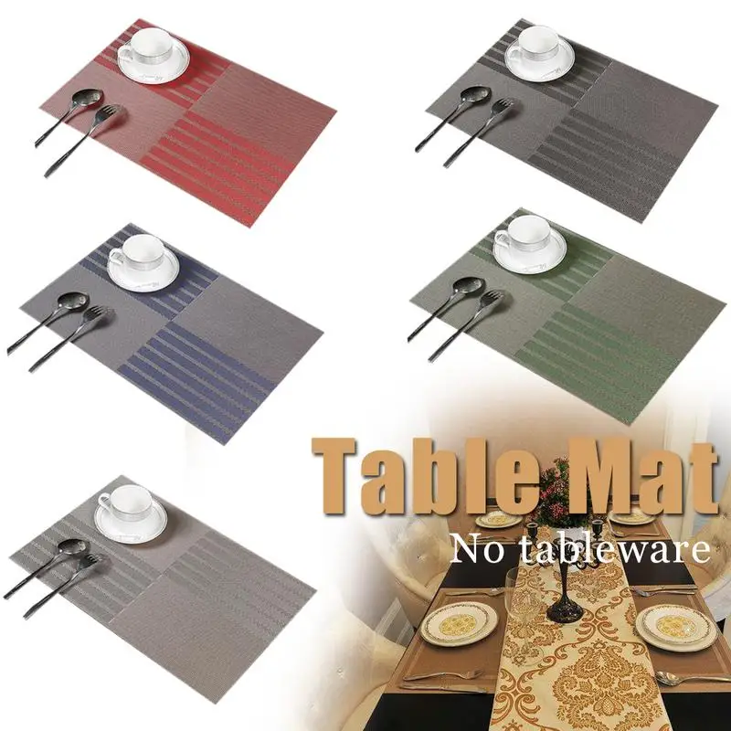 

Diagonal Strips Green Placemats European PVC Western Food Insulation Mats Rectangular Japanese Style Table Mats Coasters Bowls