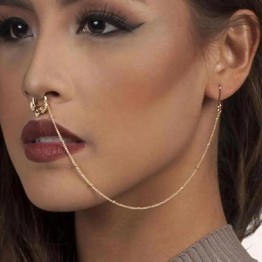 

Fake Nose septum Ring 316L Stainless Steel Titanium clicker Nose Stud Piercing Jewelry Hoop rings nose earrings chain
