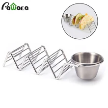 Подставка-Держатель Taco из нержавеющей стали с чашкой для приправ Taco Truck Tray Rack вмещает 3 твёрдых корпуса Tacos для выпечки вечерние кухонные инструменты