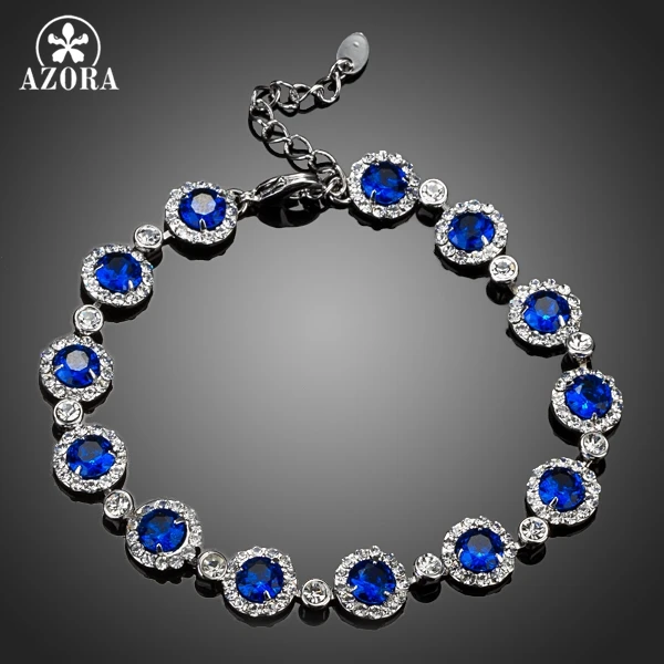 AZORA крошечный прозрачный кристалл вокруг 13 шт. синий браслет с камнями циркона TS0045