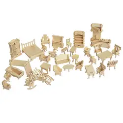 34 шт./компл. Миниатюрный Кукольный дом мебели для 3D Мини-куклы деревянные головоломки DIY здание модель игрушки Детский подарок