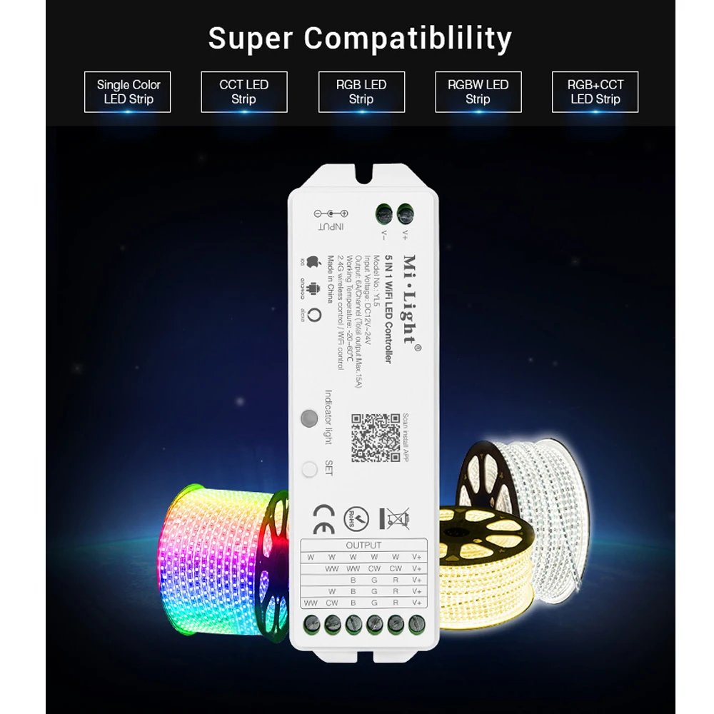 5050 12V/24V 5in1 RGBCCT LED Streifen Light Zigbee/Tuya Wifi/ Milight Controller 