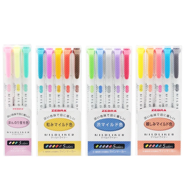 Japan ZEBRA Mildliner Light Double-headed Highlighter WKT7 Highlighter Marker Pen 5PCS/1SET