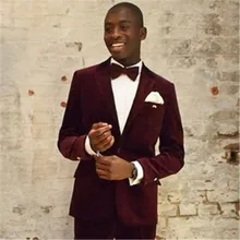 Бордовый бархатный мужской костюм для свадьбы из 2 предметов(куртка+ брюки+ галстук) Модный Выпускной Masculino Жених Trajes De Hombre Блейзер 217