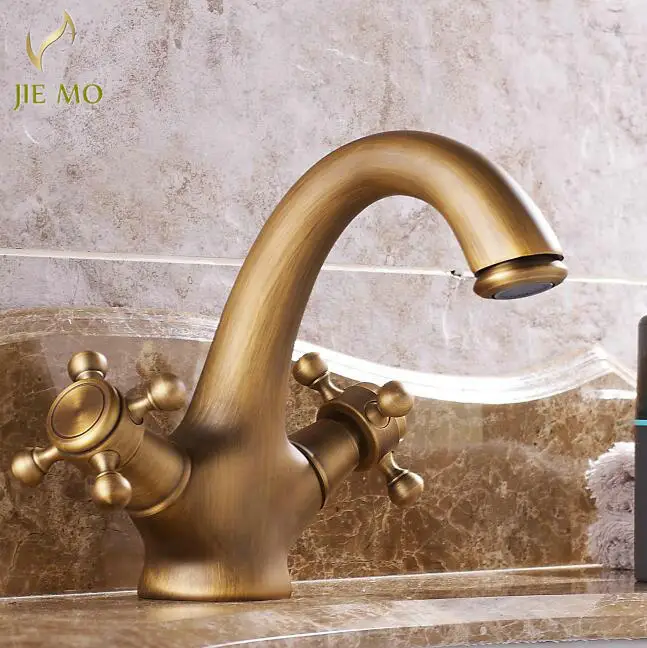 

Free shipping Antique brass finishing basin faucets Dual handle hot and cold washbasin Mixer tap bathroom faucet torneira 7304F