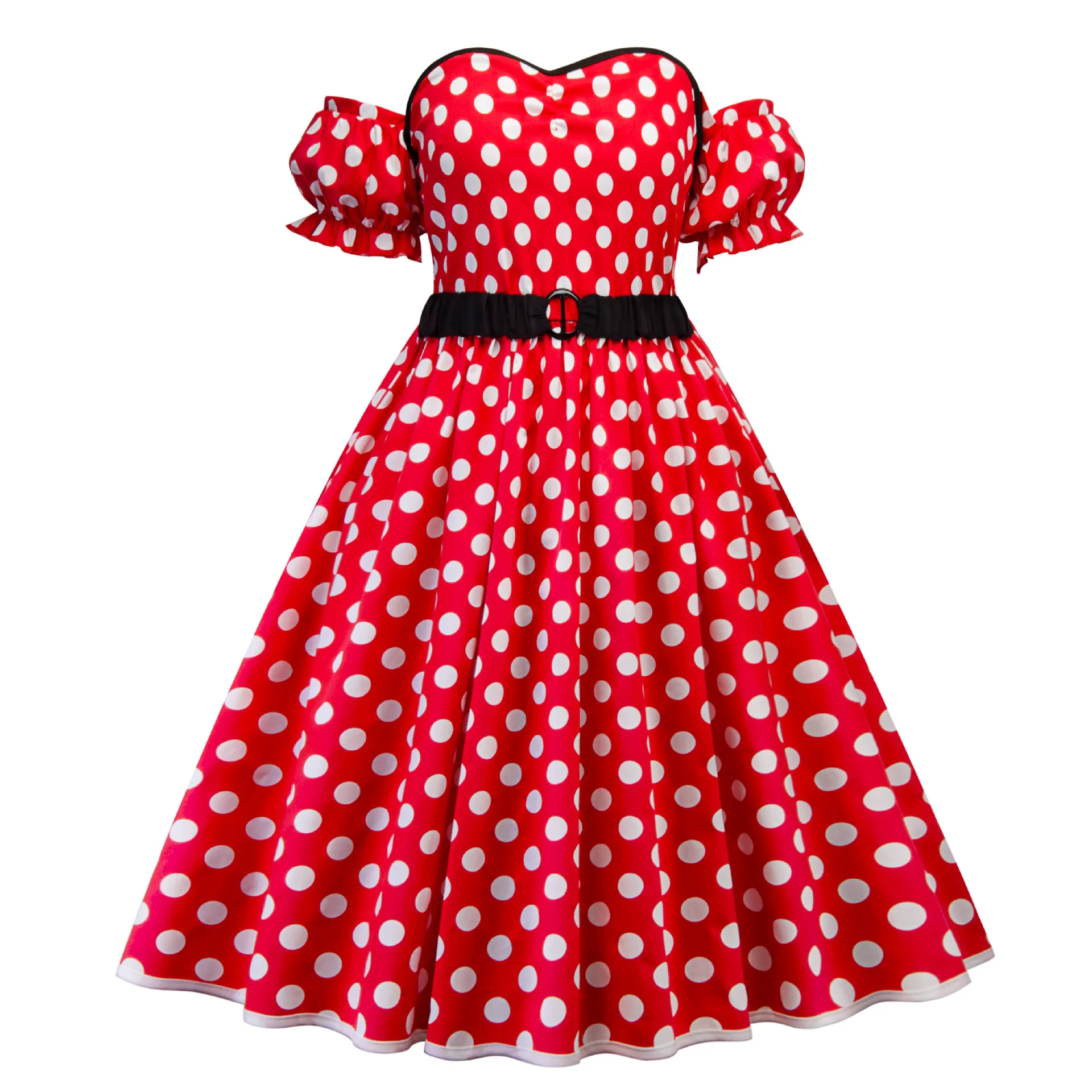 

Plus Size L-5XL Off Shoulder Medieval Dress Women Spring Summer Pin Up Dress Vintage Rockabilly Polka Dot A-Line Party Dresses
