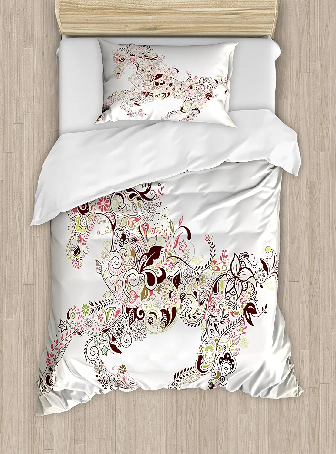 Abstract Duvet Cover Set Abstract Floral Horse Flower Leaf