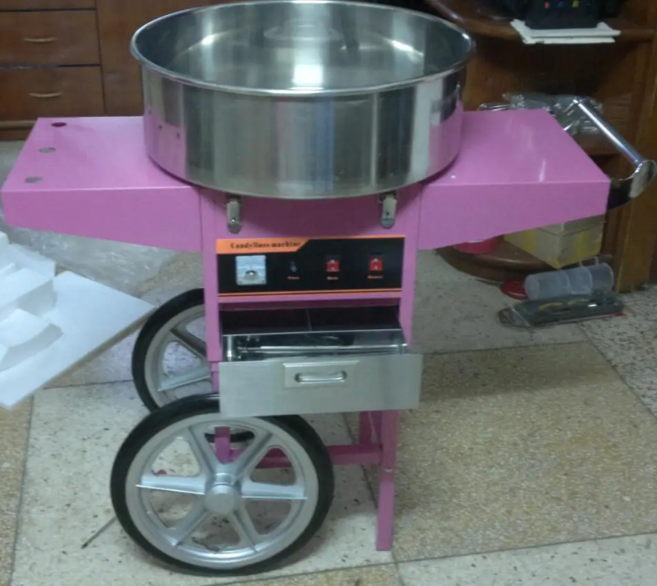 

Free Shipping cost candy floss machine with wheel 520MM pan