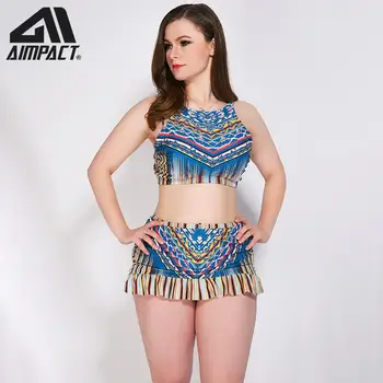 

Aimpact Aztec Fashion Plus Size Swimsuits for Women 2 Pieces Bikini Sets with Skirted Sexy Swimwear Holiday Beachwear AM9034