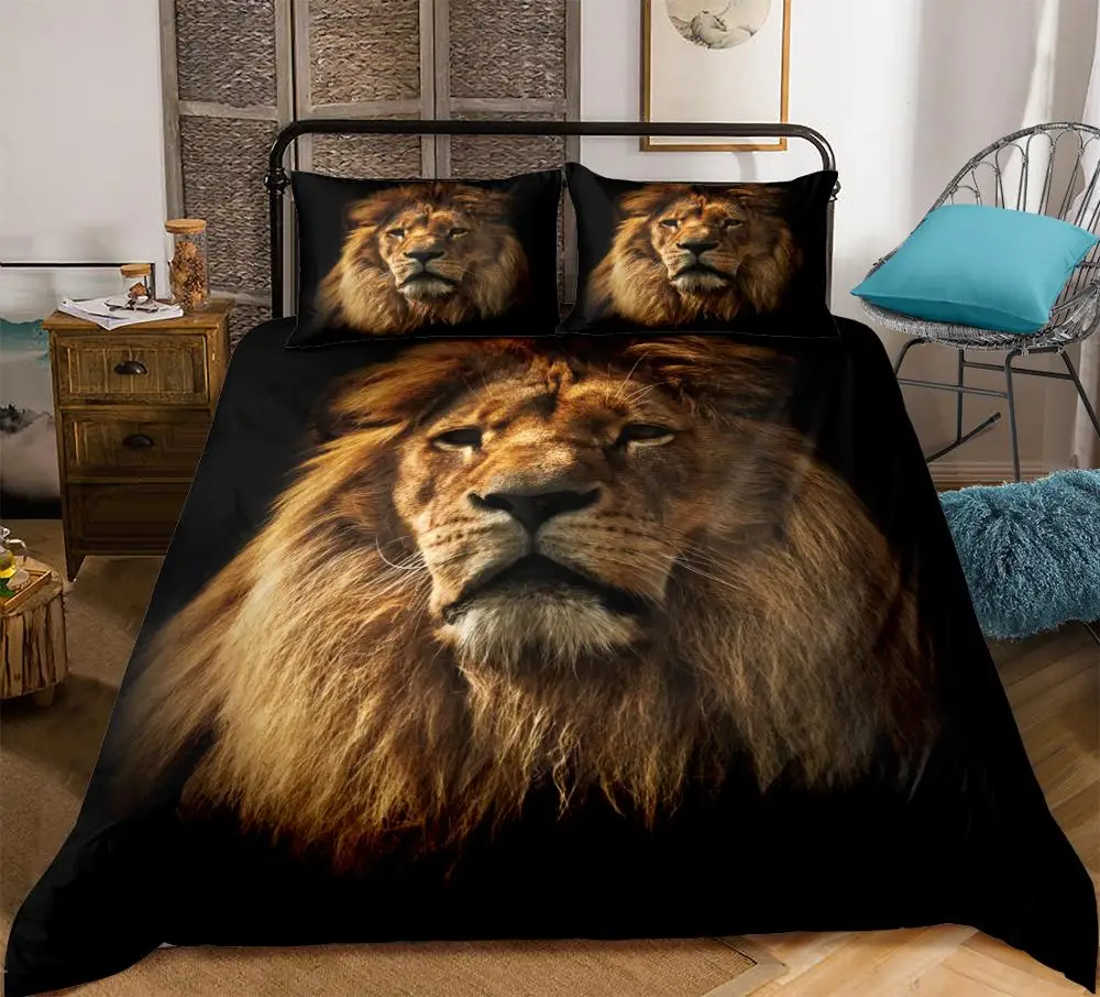

3D Africa lion Bedding set Animals print pattern boys Duvet cover set lifelike Bedclothes with pillowcase Home Textiles dropship