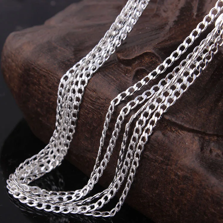 

wholesale silver plated linked chain for women in stock length 16 18 20 22 24 26 28 30 inch cheap silver-plated chain necklace