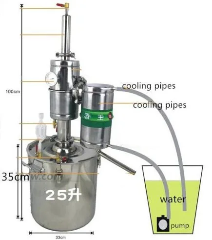 25L спирт из нержавеющей дистиллятор для домашнего пивоварения, Самогонный аппарат, бойлер для производства вина