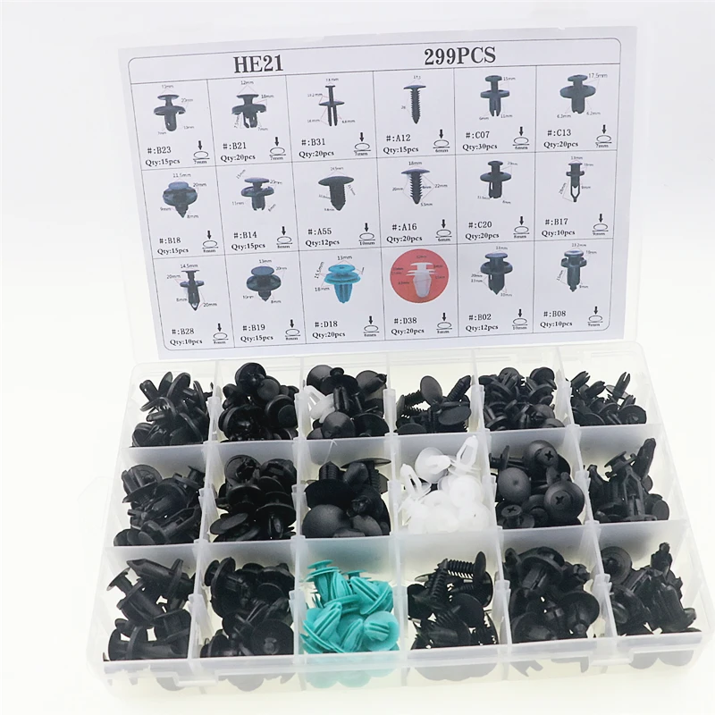 

LEDTENGJIE 18Kinds Mixed 299PCS Auto Fastener Car Universal Bumper Fixed Clamp Push Type Clip for All Automobile Series Fastener