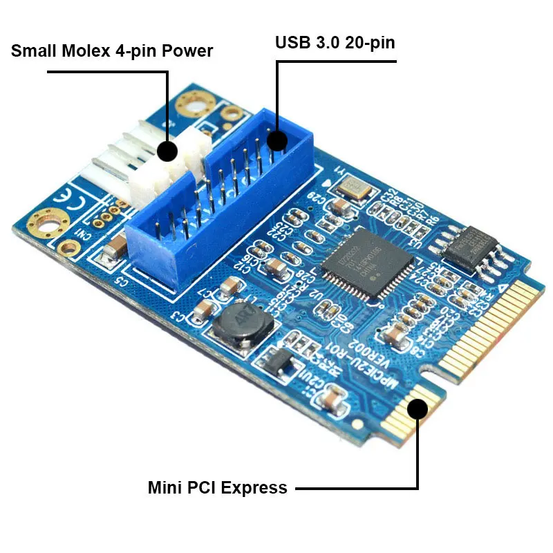 Mini PCIe PCI e к 2 портам USB с 4 контактной материнской платой Molex Express двойному 3. 1 20