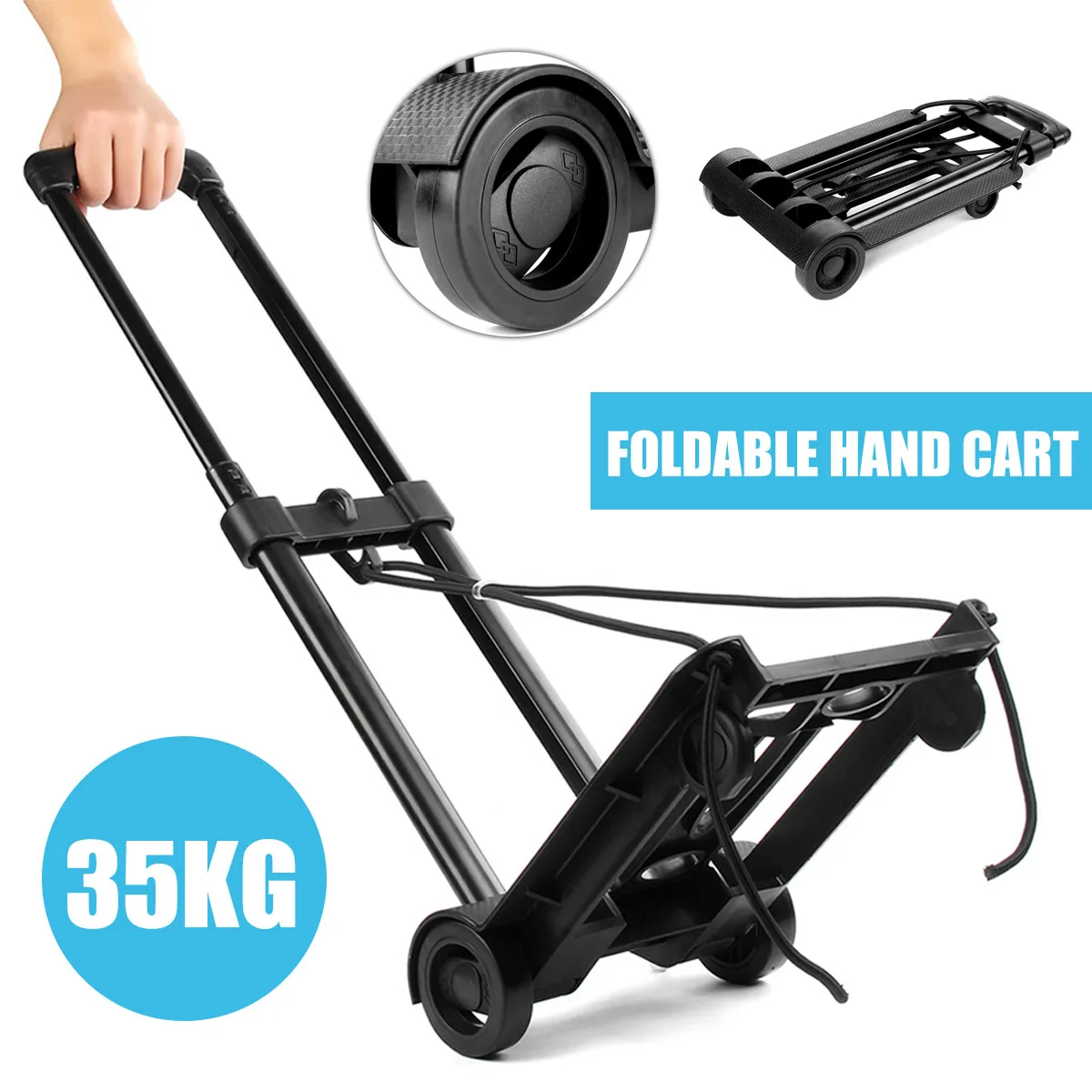 

35KG Foldable Hand Luguagge Trolley Cart Adjustable Metal Alloy Handcart Heavy Duty Luggage Trolley Shopping Travel Accessories