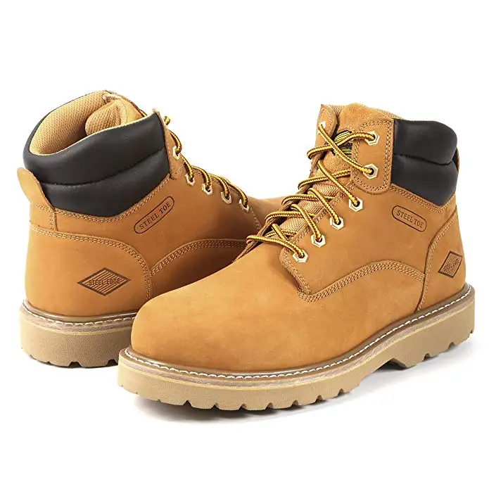 Mens Safety Work Boots Steel Toe Genuine Leather Shoes Waterproof Slip Resistant