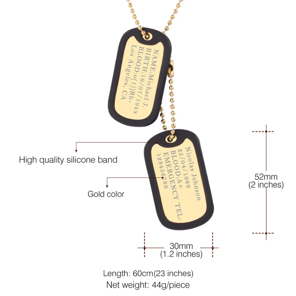 U7 изготовленный на заказ Медицинский ID Dog Tag Цепочки и ожерелья с подвесками с Нержавеющая сталь цепи 2" Для мужчин Для женщин Персонализированные милитари Жетоны для собак