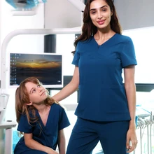 Медицинская униформа медсестры на молнии шеи скрабы Больничная Рабочая форма доктор скраб набор Бесконечность стрейч косметолога спа рабочая одежда для женщин