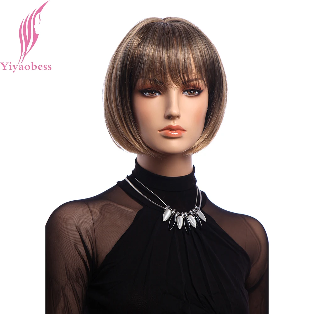 Yiyaobess 10inch Natural Straight Short Bob Wigs Women Synthetic Hair