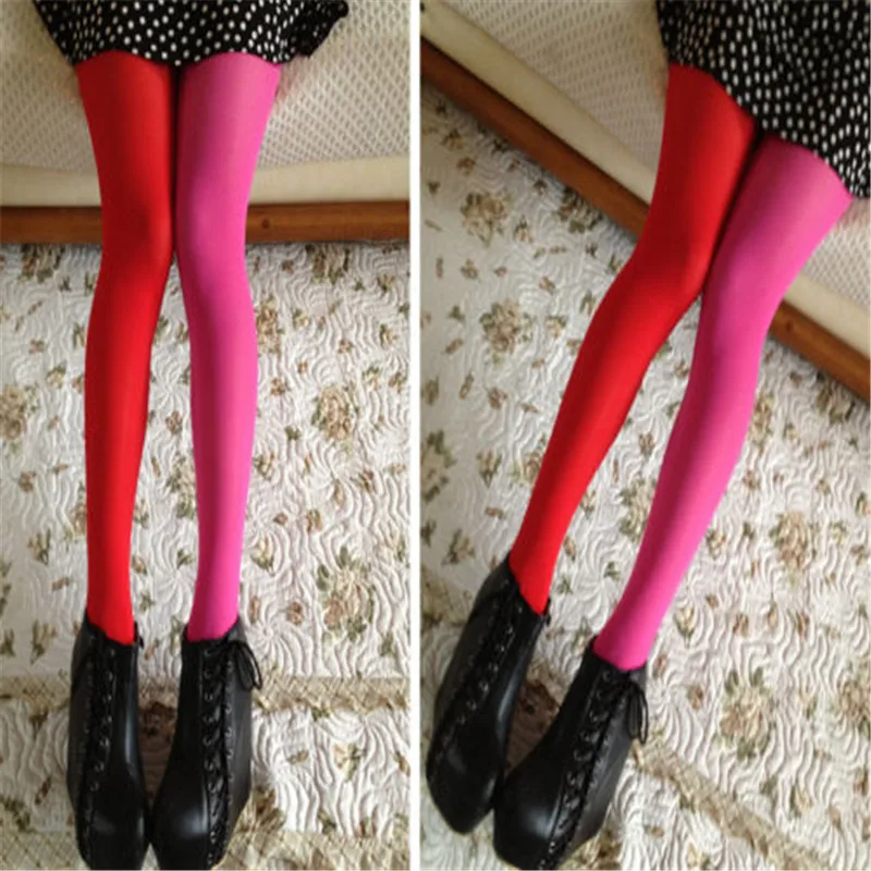 Girls Patchwork Footed Tights Women Stretchy Pantyhose Stockings Elastic Two Color Silk Stockings Female Skinny Legs Pantyhose 3