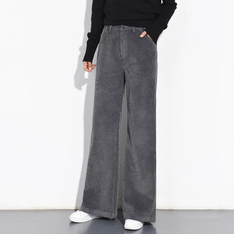 New Spring Autumn Women's Corduroy Pants Wide Leg Plus Size High Waist Retro Pants Loose Corduroy Casual Pants Flare Pants