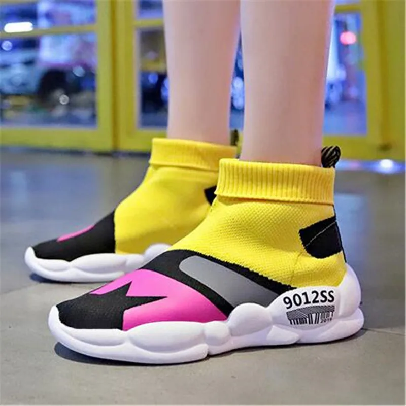 

New Women Sock Boots Round Toe Elastic Short Boots Slip On Flat Wedges Heel Ankle Boots Women Pinkycolor Botas Gray Green